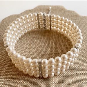 Vintage faux pearl checker necklace collar, classy